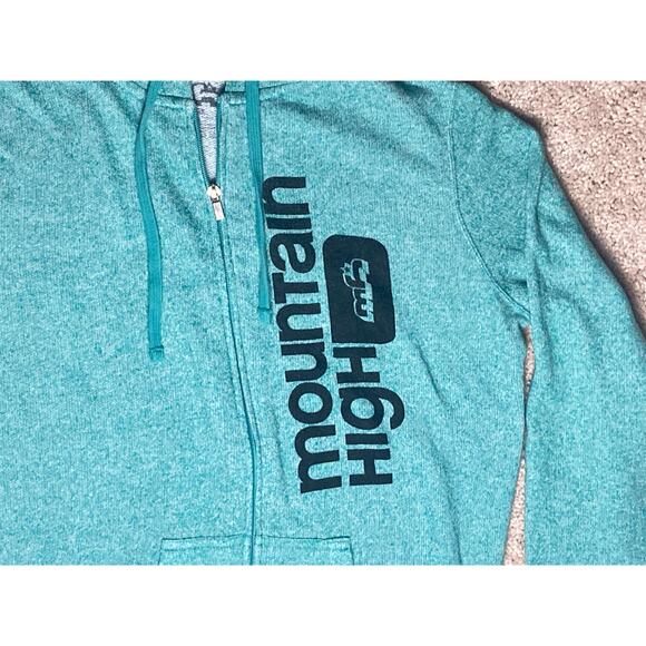 Mountain High Full Zip Hooded Sweatshirt Mens Womens Turquoise Front Logo - Picture 1 of 8